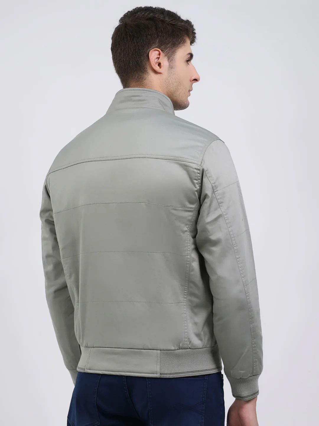 Men Green Solid Mock Neck Full Sleeve Jacket - Image 5