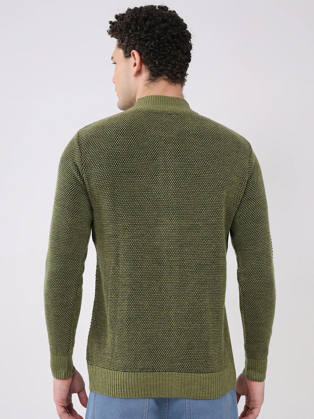 Men Green Solid Mock Neck Full Sleeve Pullover - Image 5