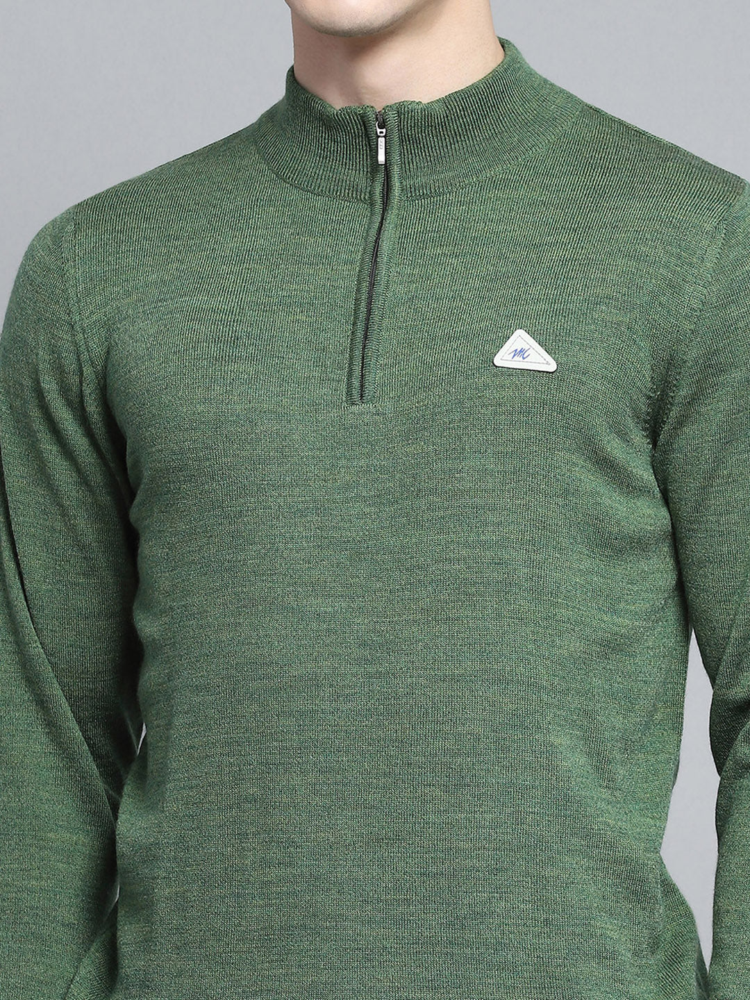 Men Green Solid Mock Neck Full Sleeve Pullover - Image 6
