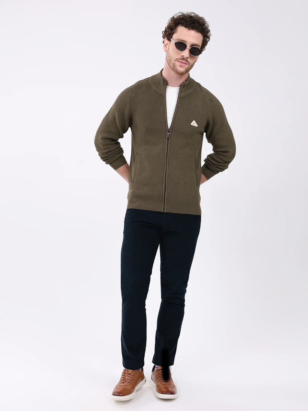 Men Green Solid Mock Neck Full Sleeve Pullover - Image 2