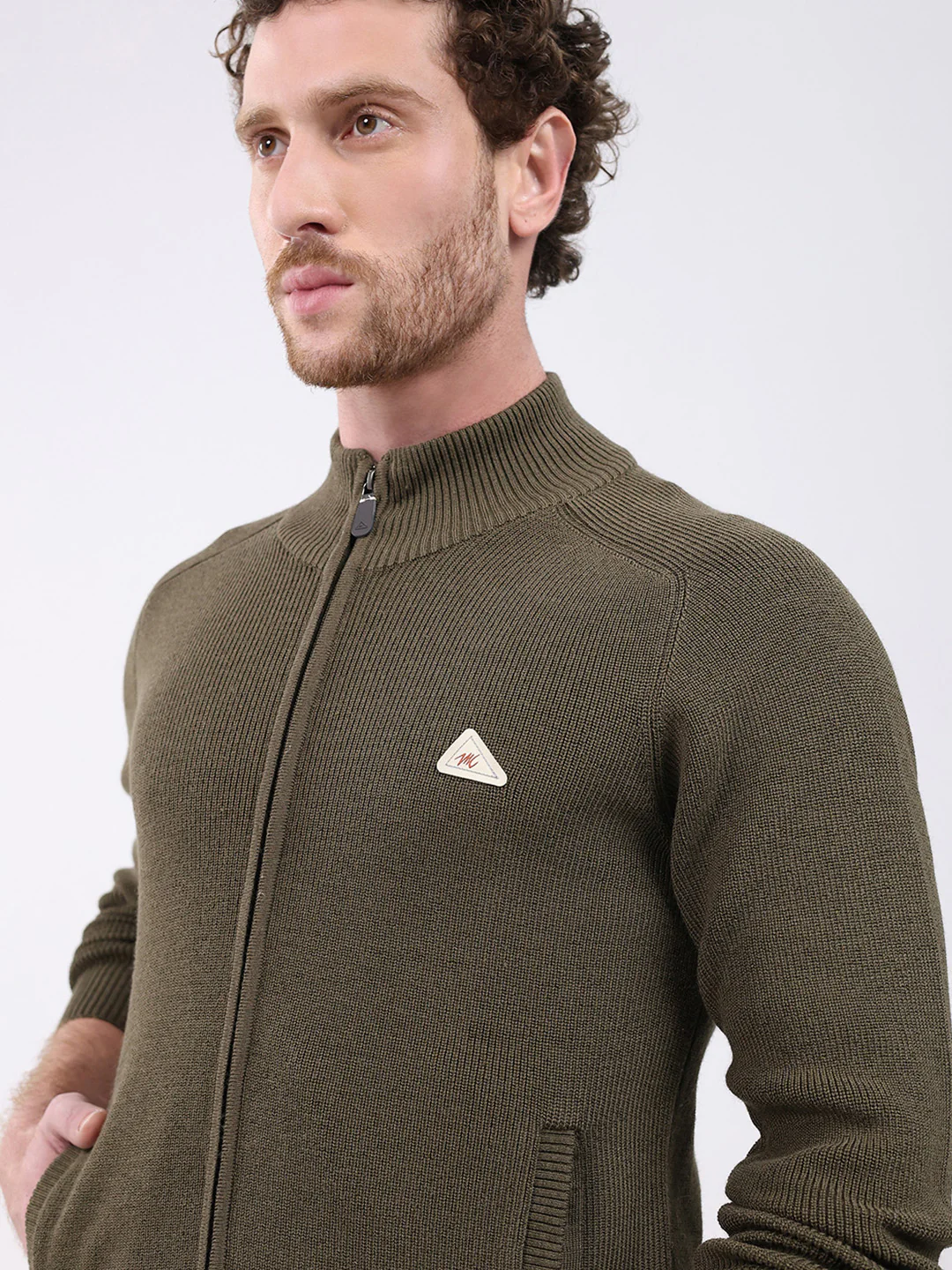 Men Green Solid Mock Neck Full Sleeve Pullover - Image 7