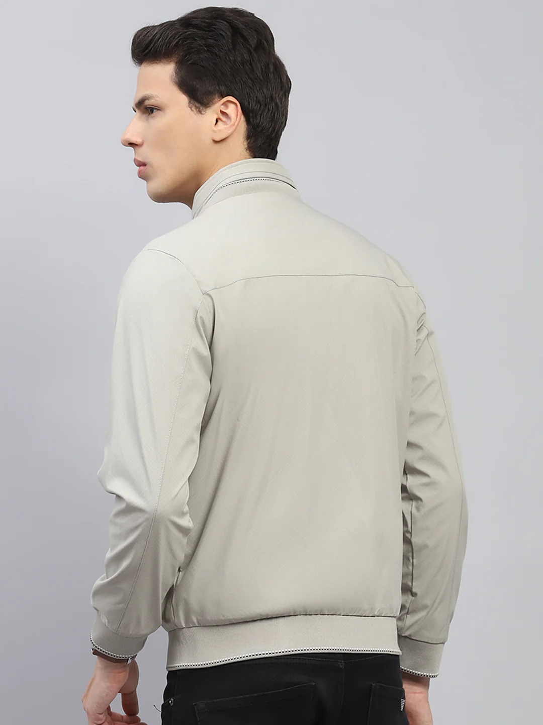 Men Beige Solid Mock Neck Full Sleeve Reversible Jacket - Image 5