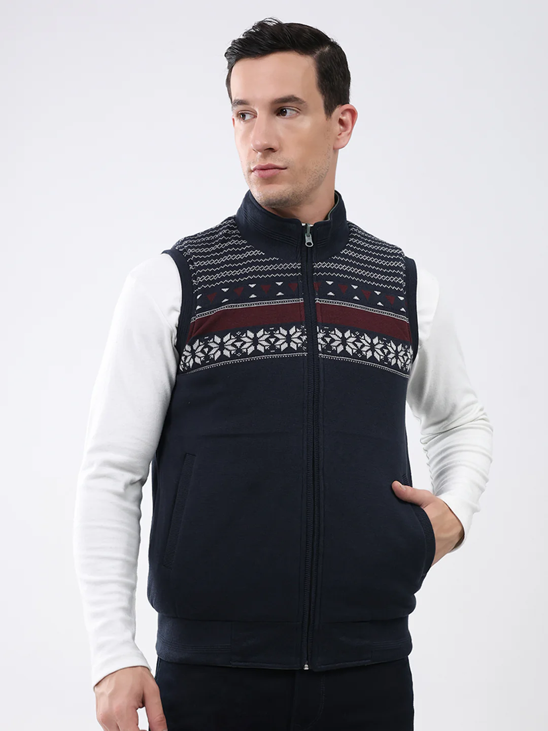 Men Green Solid Mock Neck Sleeveless Reversible Jacket - Image 6