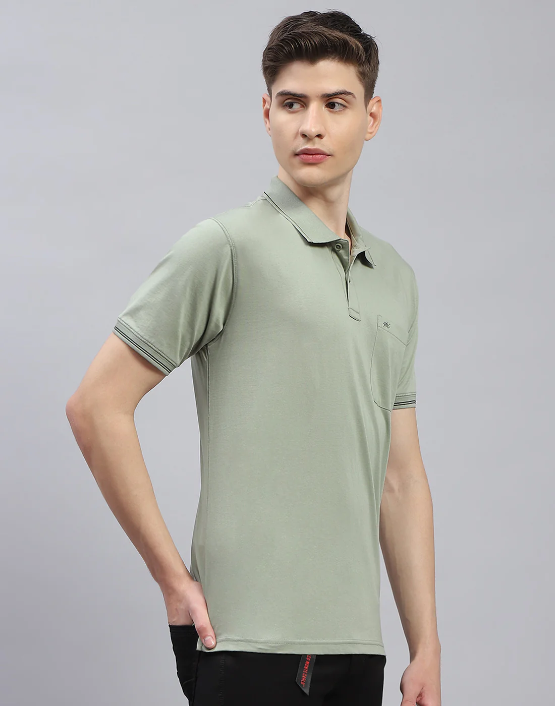 Men Green Solid Polo Collar Half Sleeve T-Shirt - Image 4