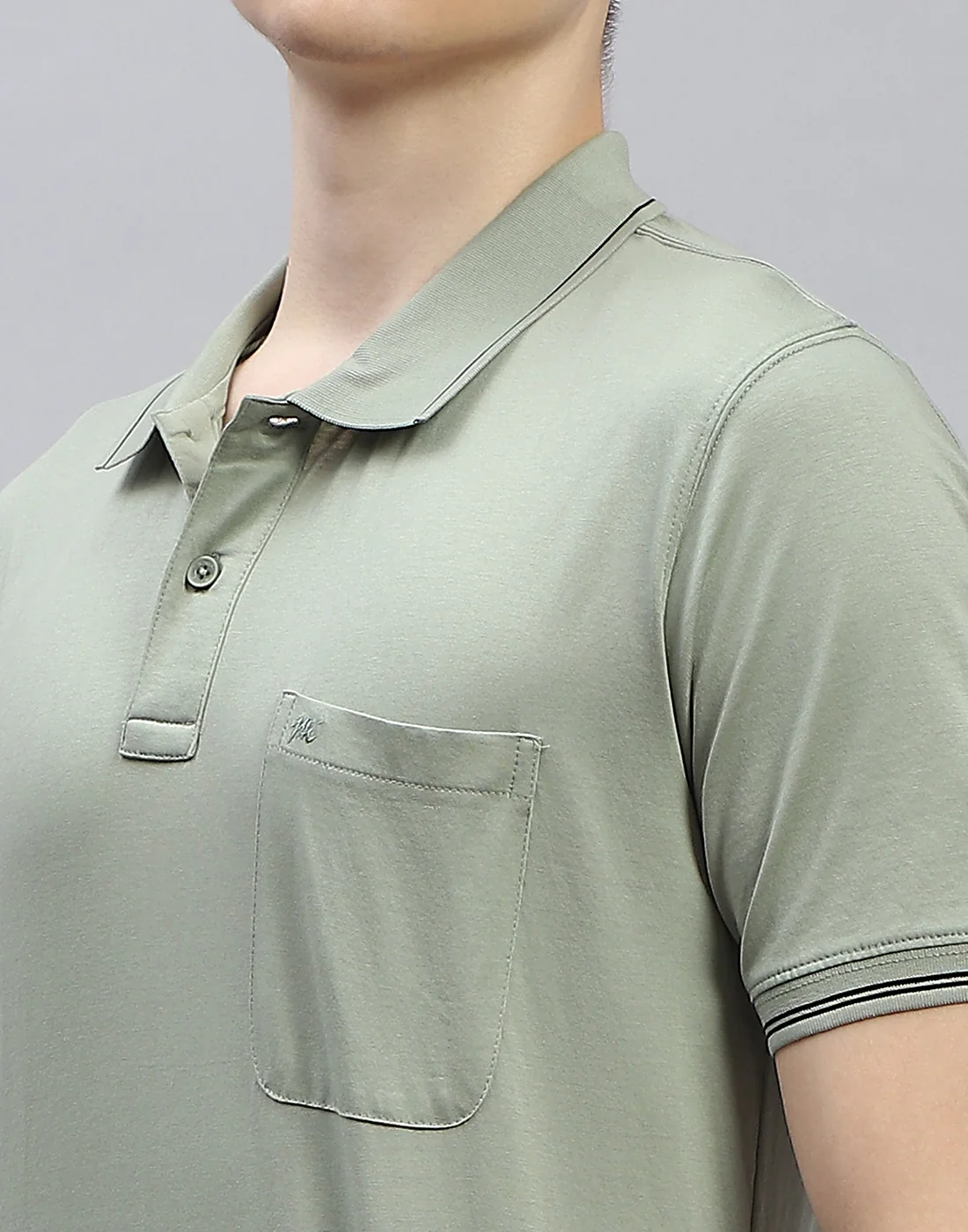 Men Green Solid Polo Collar Half Sleeve T-Shirt - Image 6