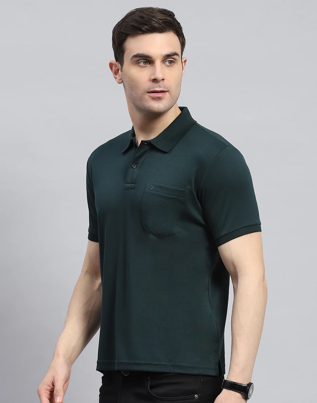 Men Green Solid Polo Collar Half Sleeve T-Shirt - Image 4