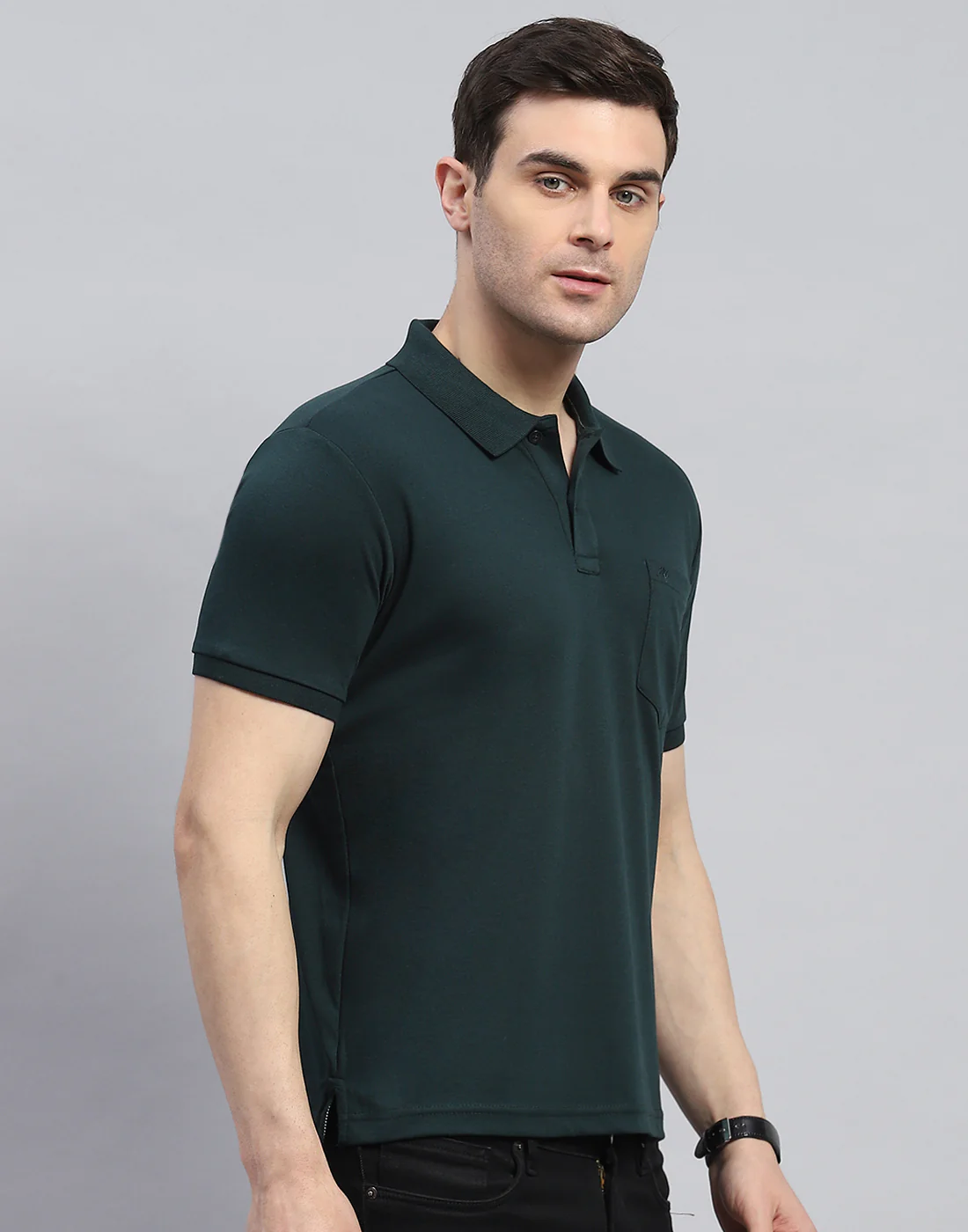 Men Green Solid Polo Collar Half Sleeve T-Shirt - Image 5