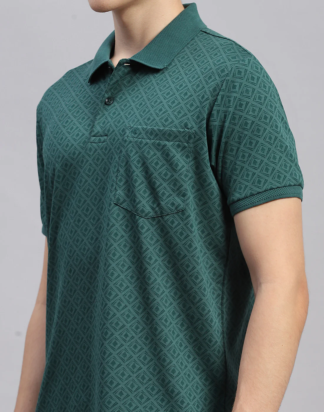 Men Green Solid Polo Collar Half Sleeve T-Shirt - Image 6