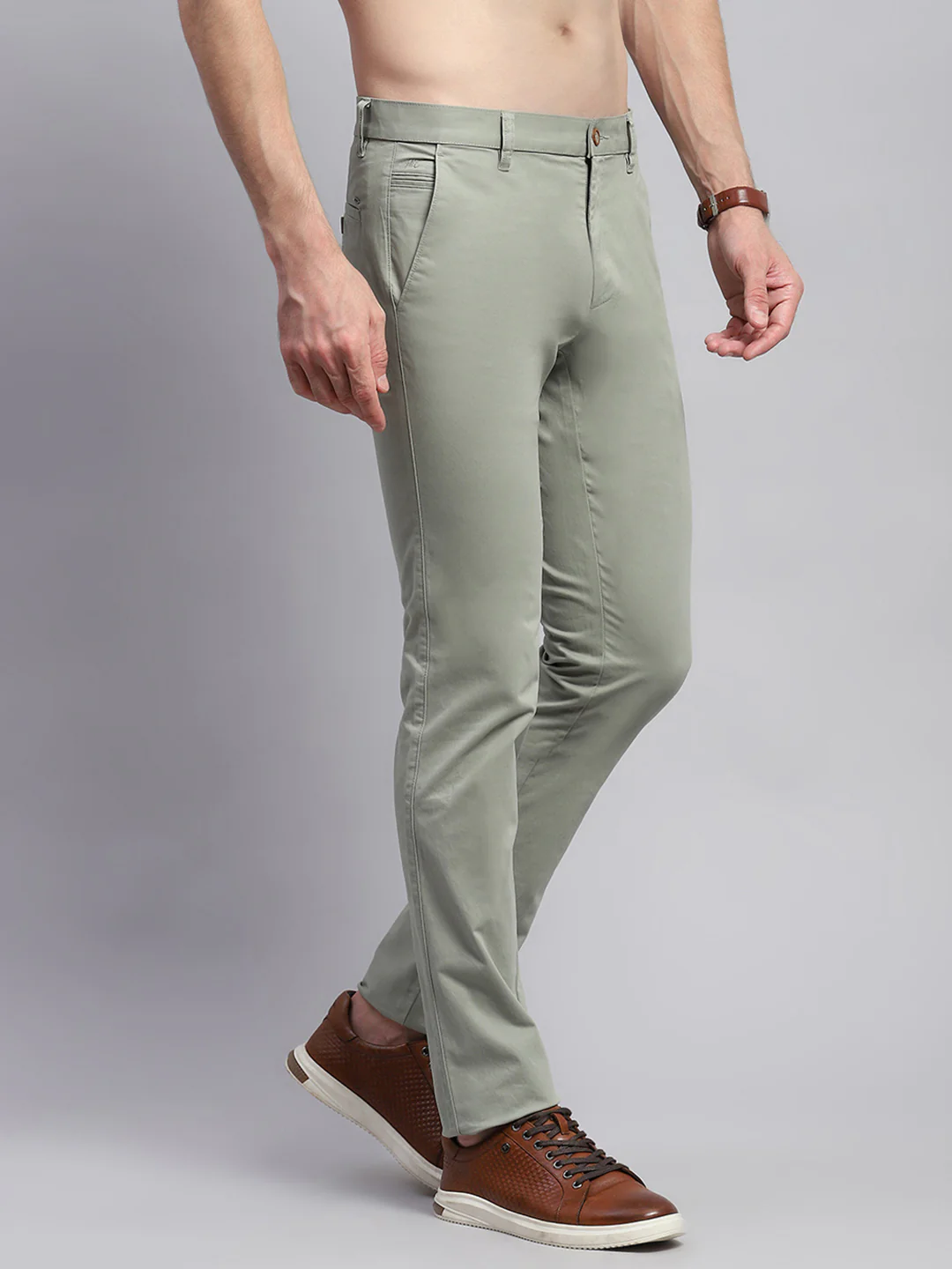 Men Green Solid Regular Fit Trouser - Image 4