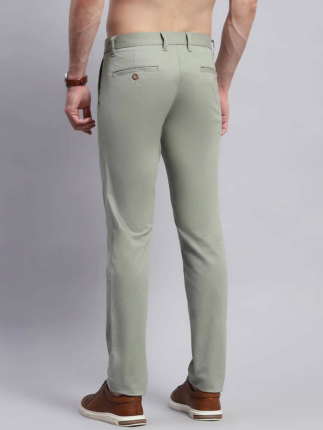 Men Green Solid Regular Fit Trouser - Image 5