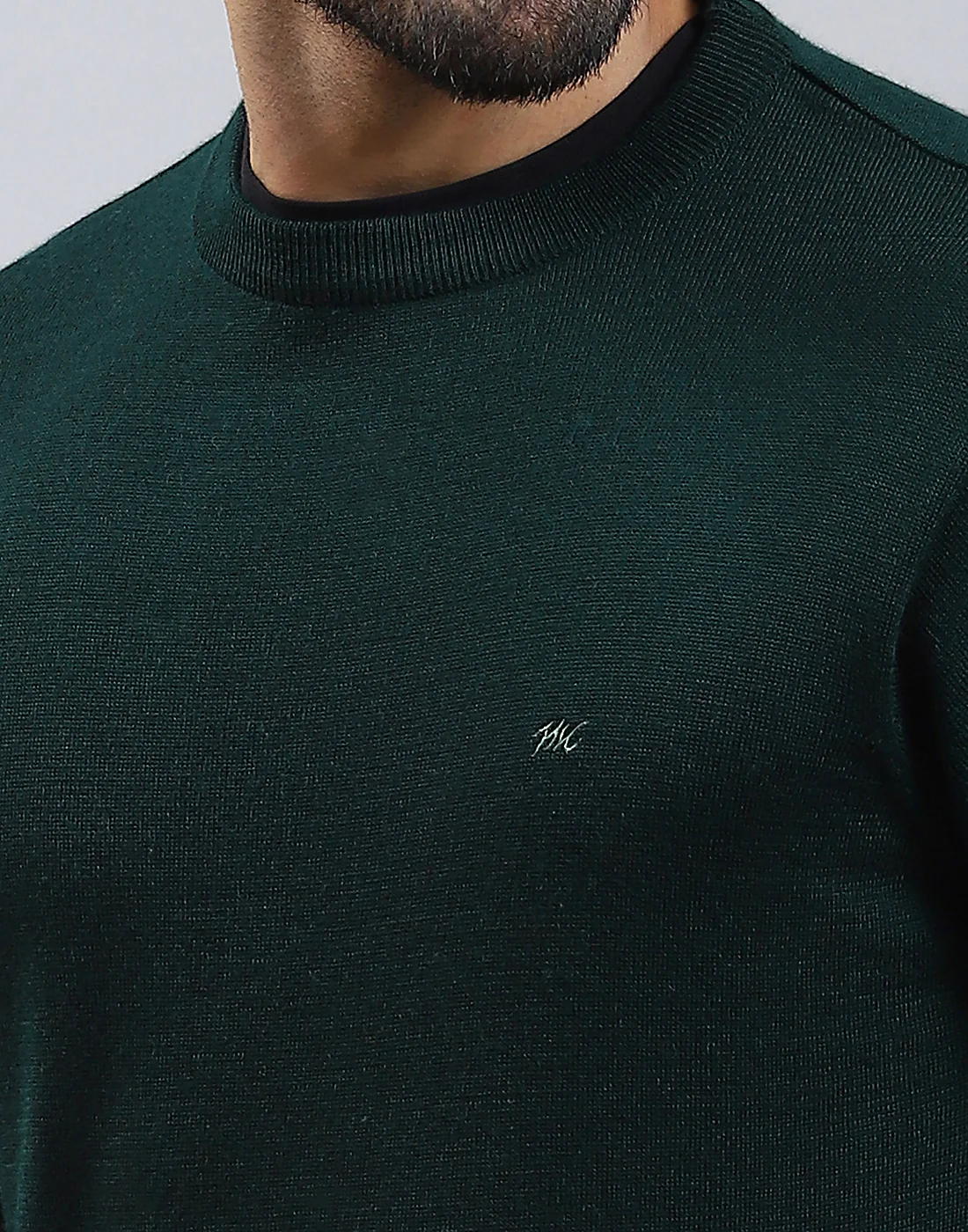 Men Green Solid Round Neck Full Sleeve Pullover - Image 6