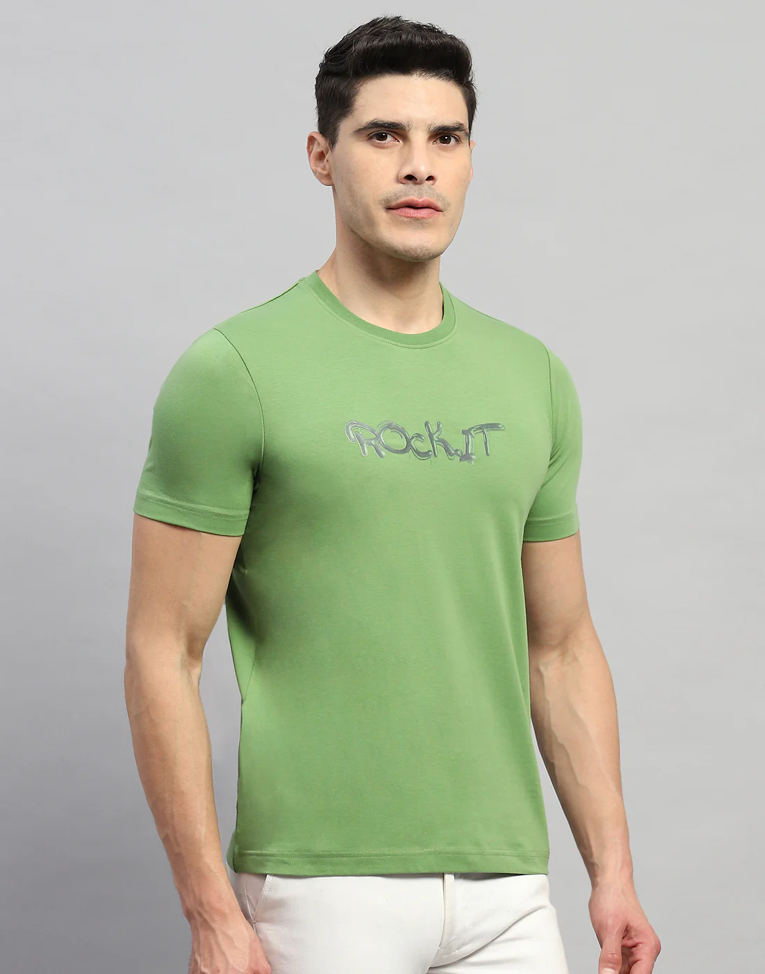 Rock.it Men Green Solid Round Neck Half Sleeve T-Shirt - Image 4
