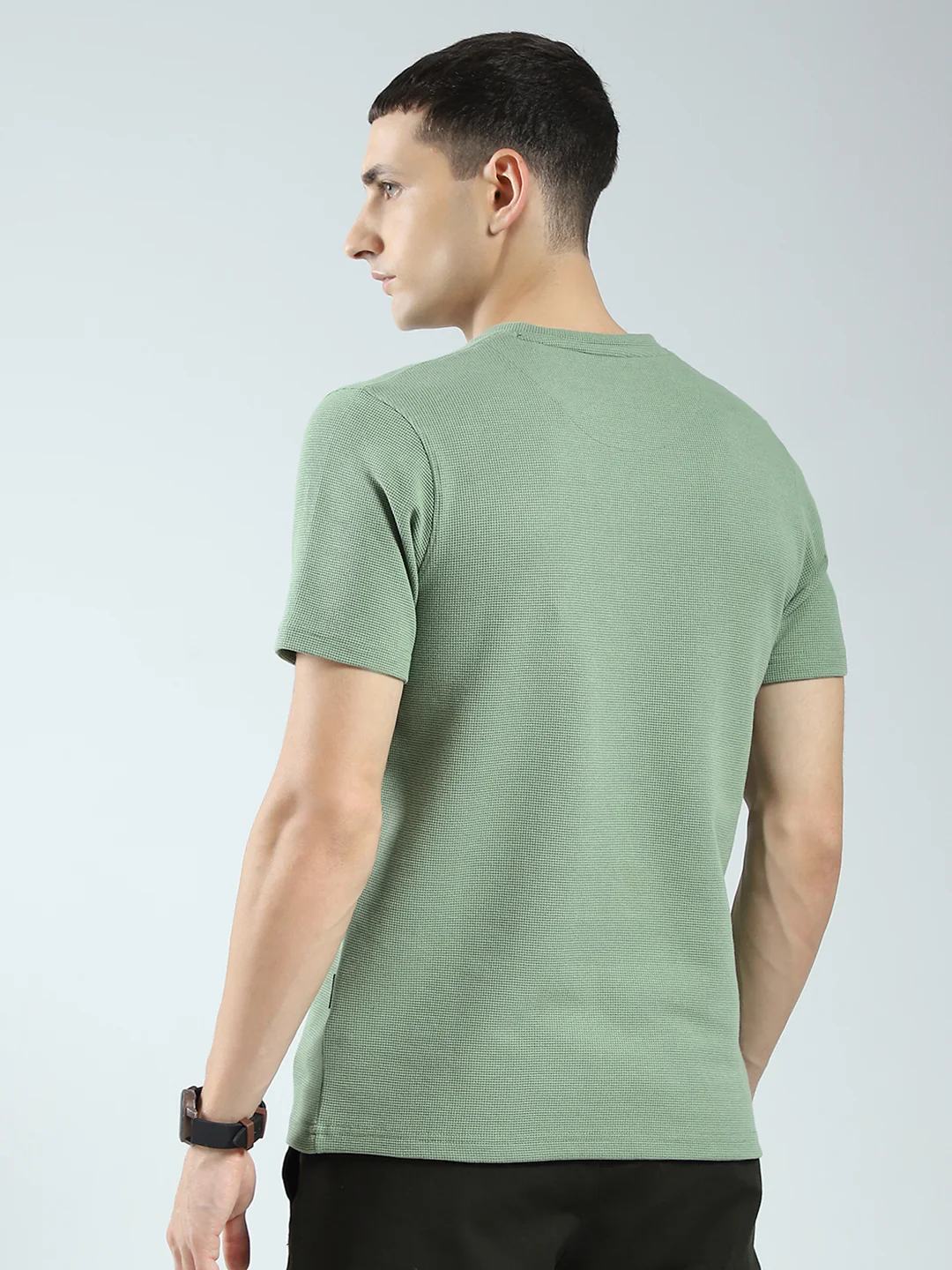 Rock.it Men Green Solid Round Neck Half Sleeve T-Shirt - Image 5