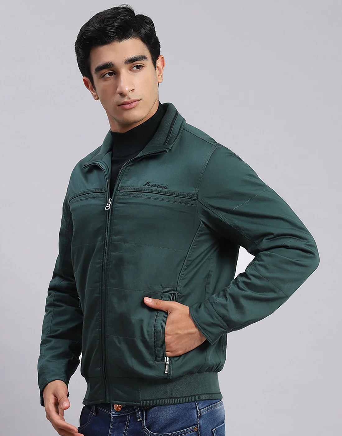 Men Green Solid Spread Collar Full Sleeve Jackets - Image 3