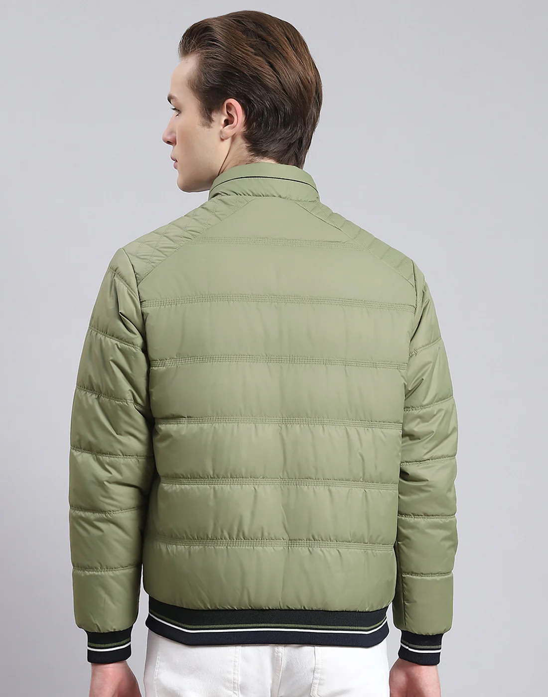 Men Green Solid Stand Collar Full Sleeve Jacket - Image 5
