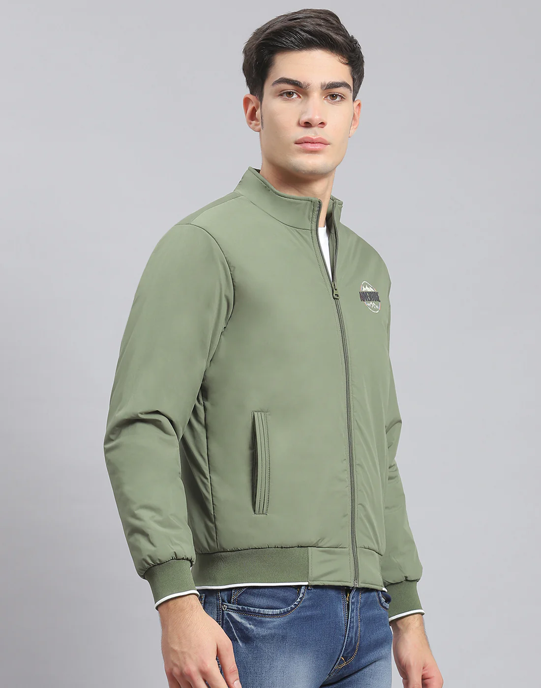 Men Green Solid Stand Collar Full Sleeve Jacket - Image 4