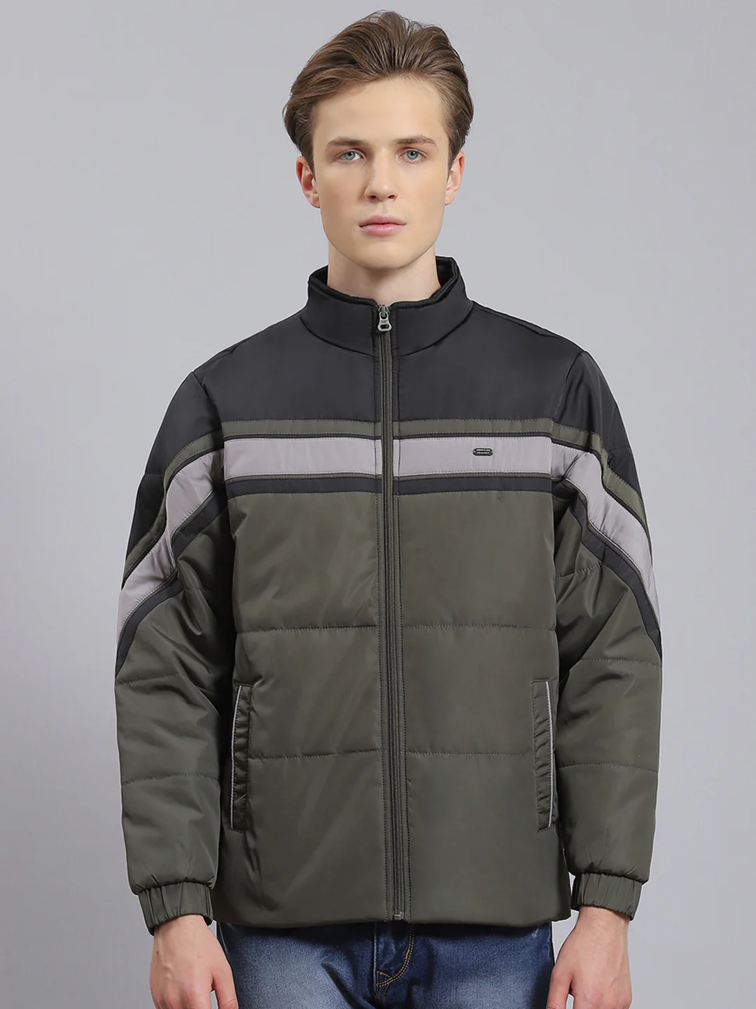 Men Green Solid Stand Collar Full Sleeve Jacket - Image 5