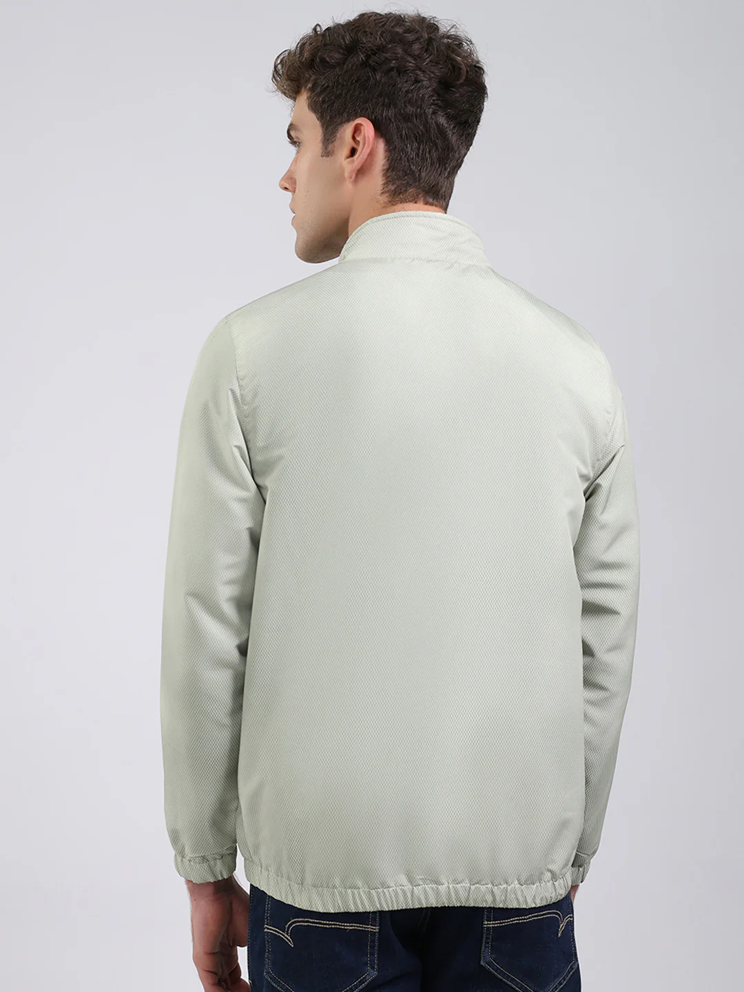 Men Green Solid Stand Collar Full Sleeve Jacket - Image 5