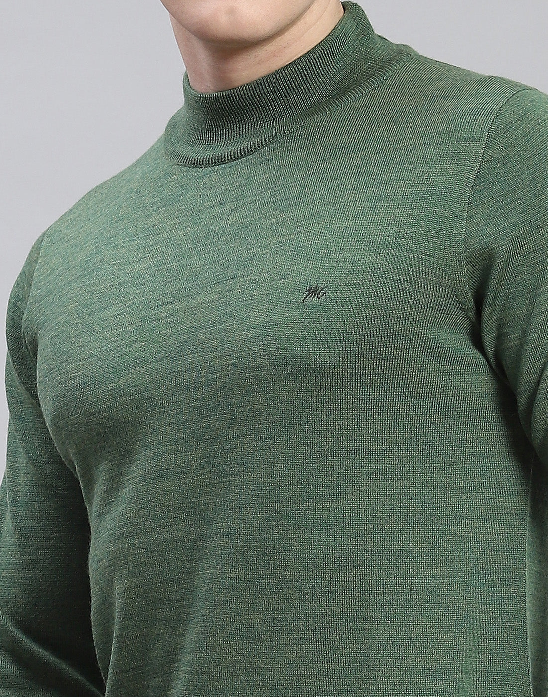Men Green Solid T Neck Full Sleeve Pullover - Image 6