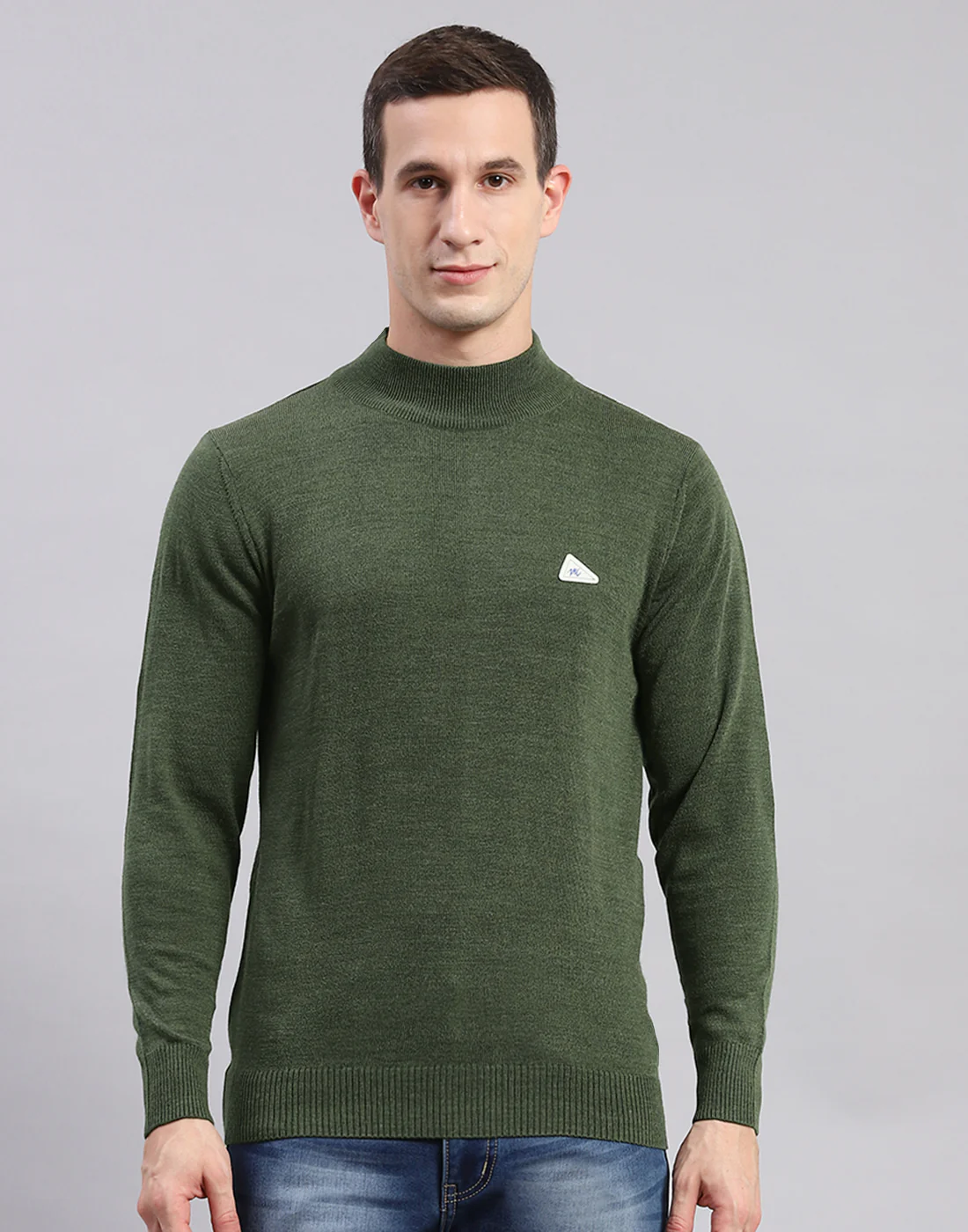 Men Green Solid T Neck Full Sleeve Sweaters/Pullovers - Image 3