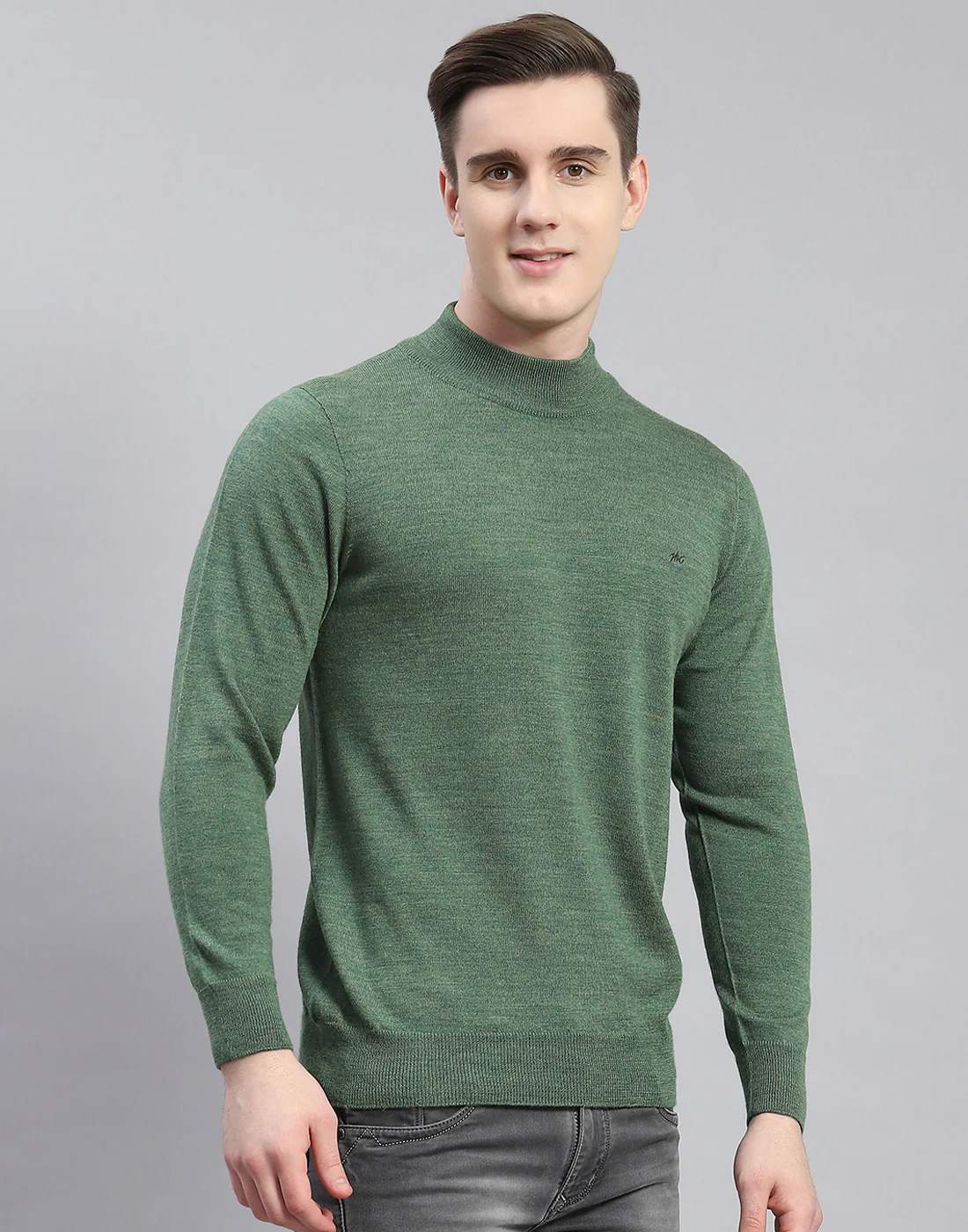 Men Green Solid Turtle Neck Full Sleeve Pullover - Image 3