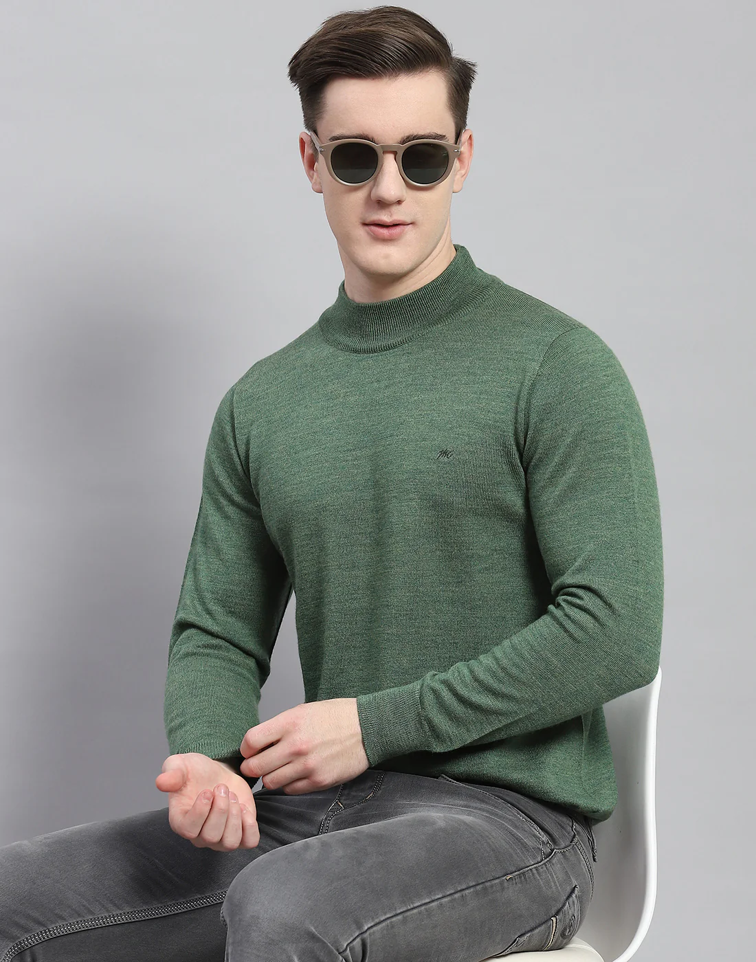 Men Green Solid Turtle Neck Full Sleeve Pullover - Image 5