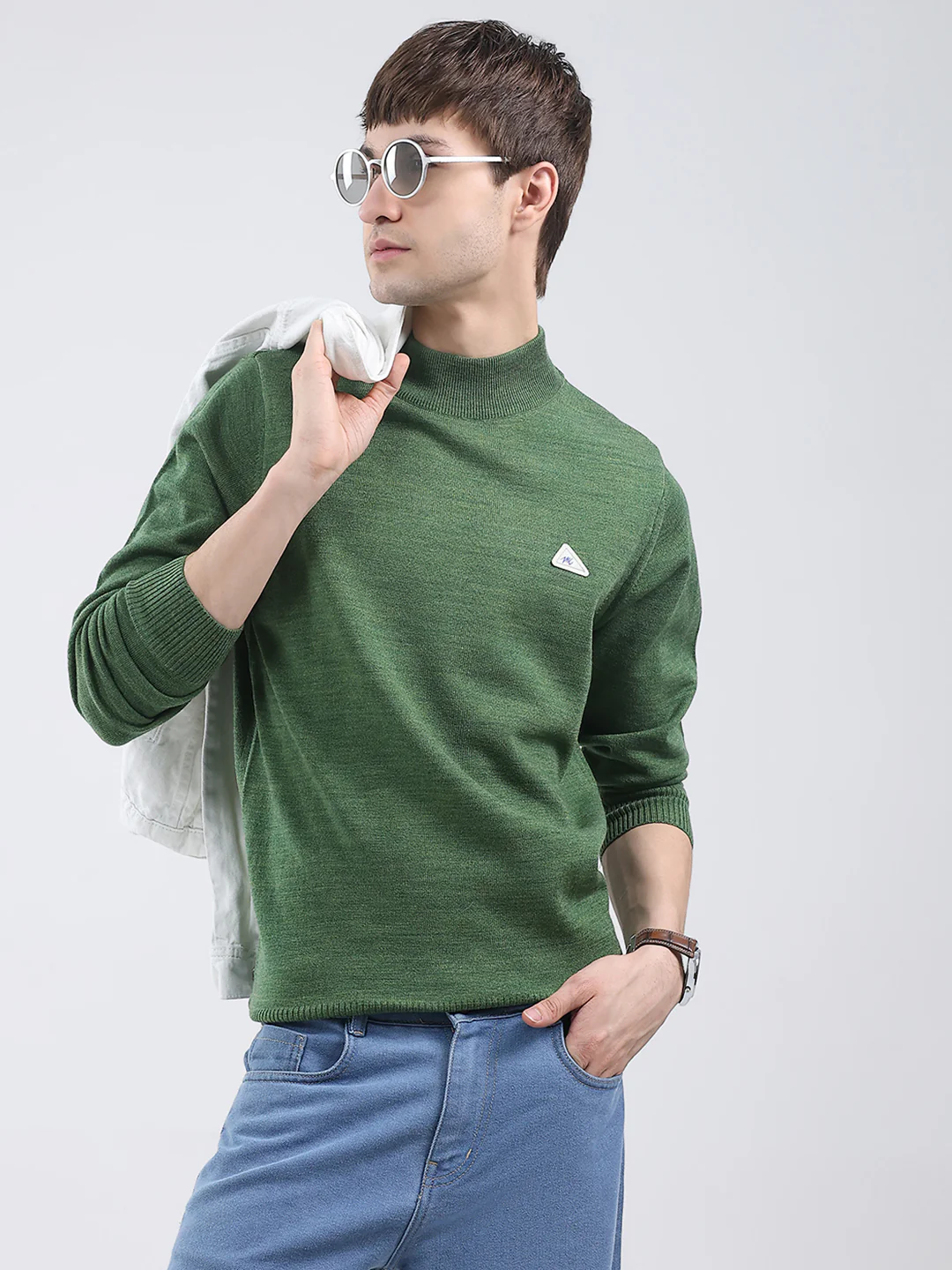 Men Green Solid Turtle Neck Full Sleeve Pullover - Image 6