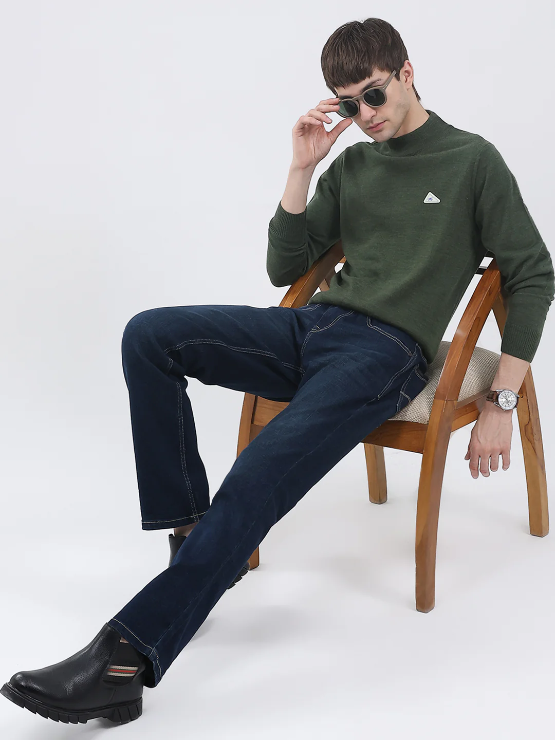 Men Green Solid Turtle Neck Full Sleeve Pullover - Image 2