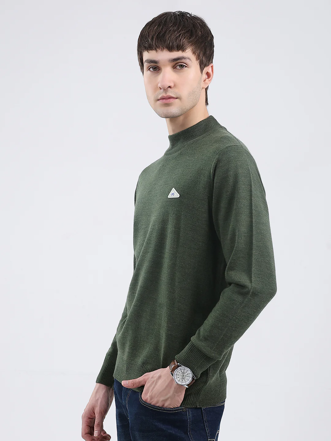 Men Green Solid Turtle Neck Full Sleeve Pullover - Image 3