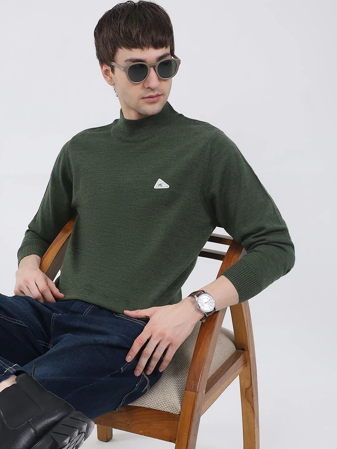 Men Green Solid Turtle Neck Full Sleeve Pullover - Image 6