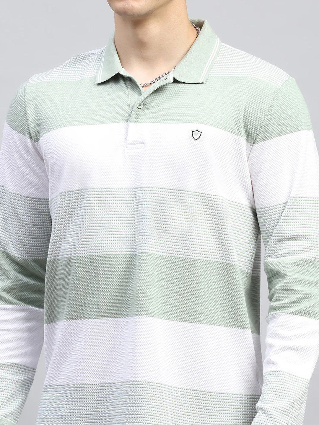 Men Green Stripe Collar Full Sleeve Winter T-Shirt - Image 6
