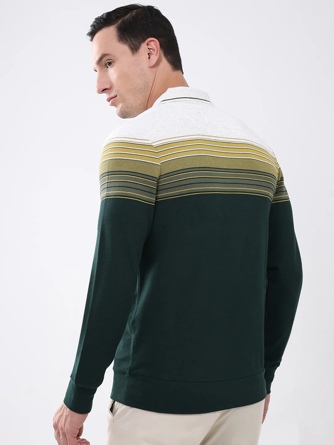 Men Green Stripe Collar Full Sleeve Winter T-Shirt - Image 5