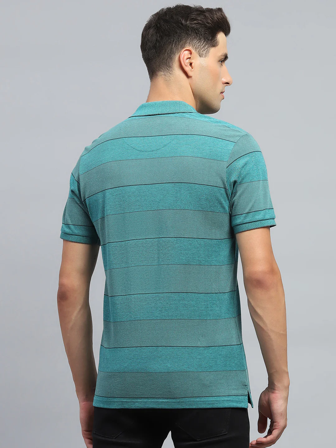 Men Green Stripe Collar Half Sleeve T-Shirt - Image 5