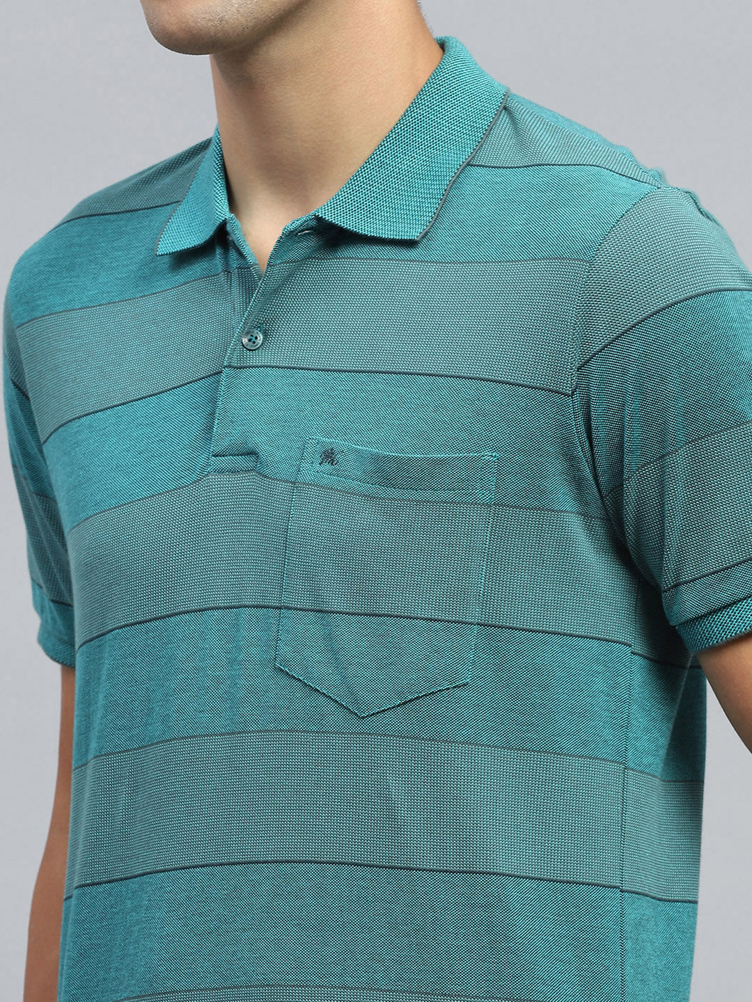 Men Green Stripe Collar Half Sleeve T-Shirt - Image 6