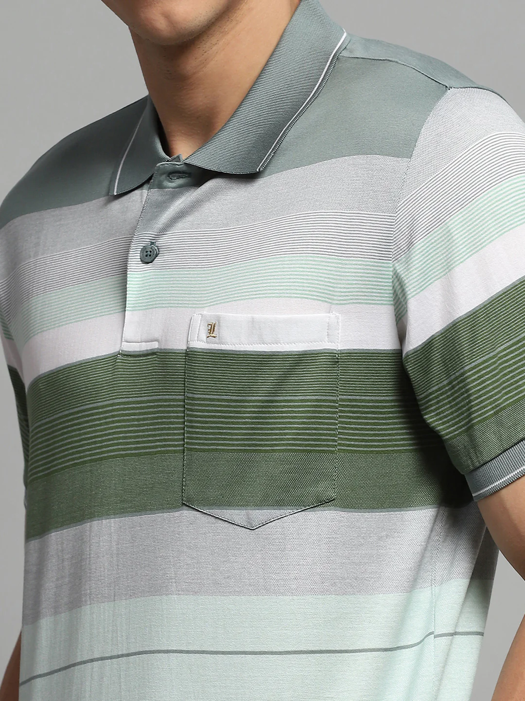Luxuria Men Green Stripe Collar Half Sleeve T-Shirt - Image 6