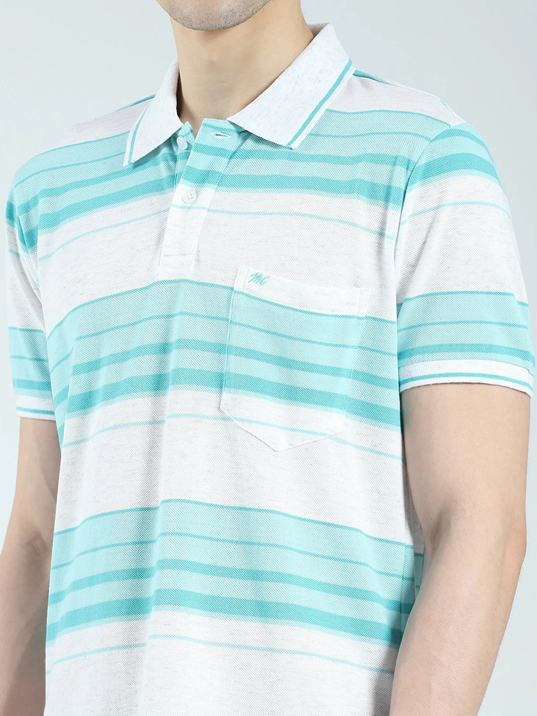 Men Green Stripe Collar Half Sleeve T-Shirt - Image 7