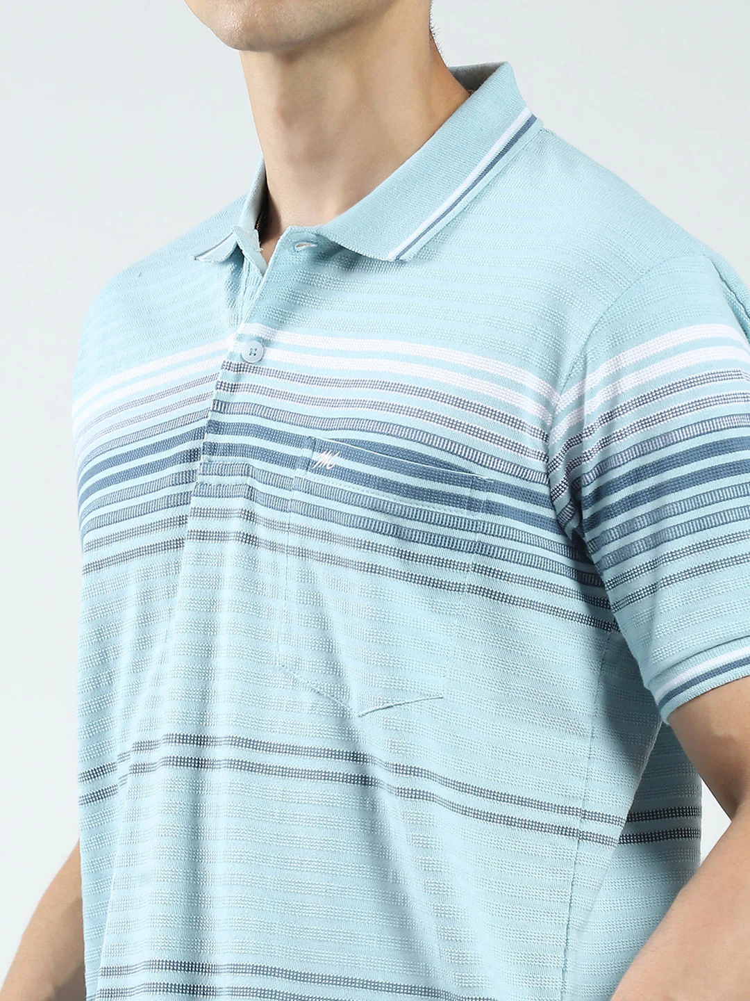 Men Green Stripe Collar Half Sleeve T-Shirt - Image 7