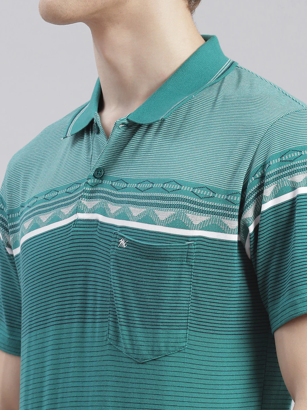 Men Green Stripe Collar Half Sleeve T-Shirts - Image 6