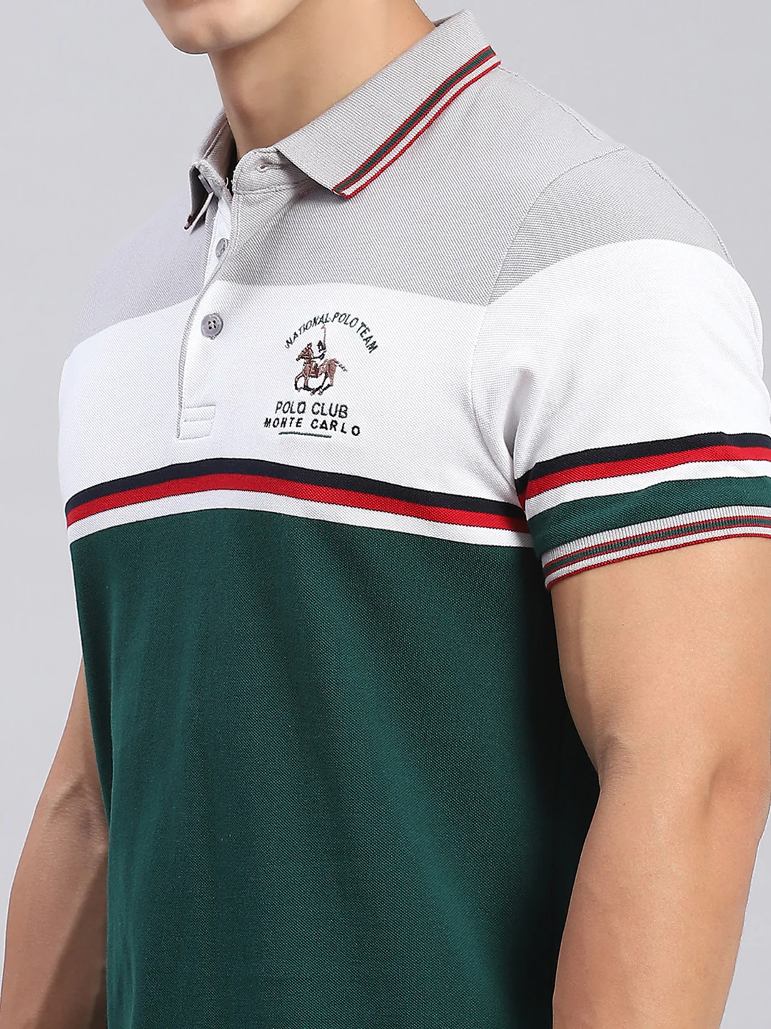 Men Green Stripe Collar Half Sleeve T-Shirts - Image 6