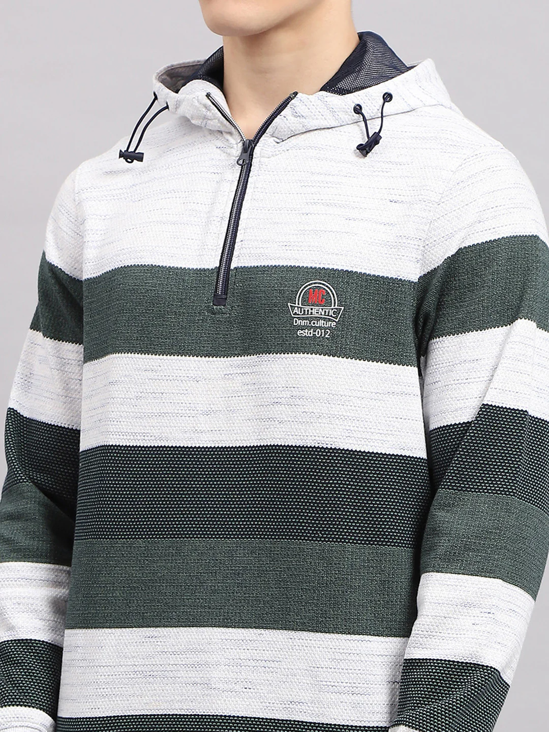 Men Green Stripe Hooded Full Sleeve Sweatshirt - Image 7