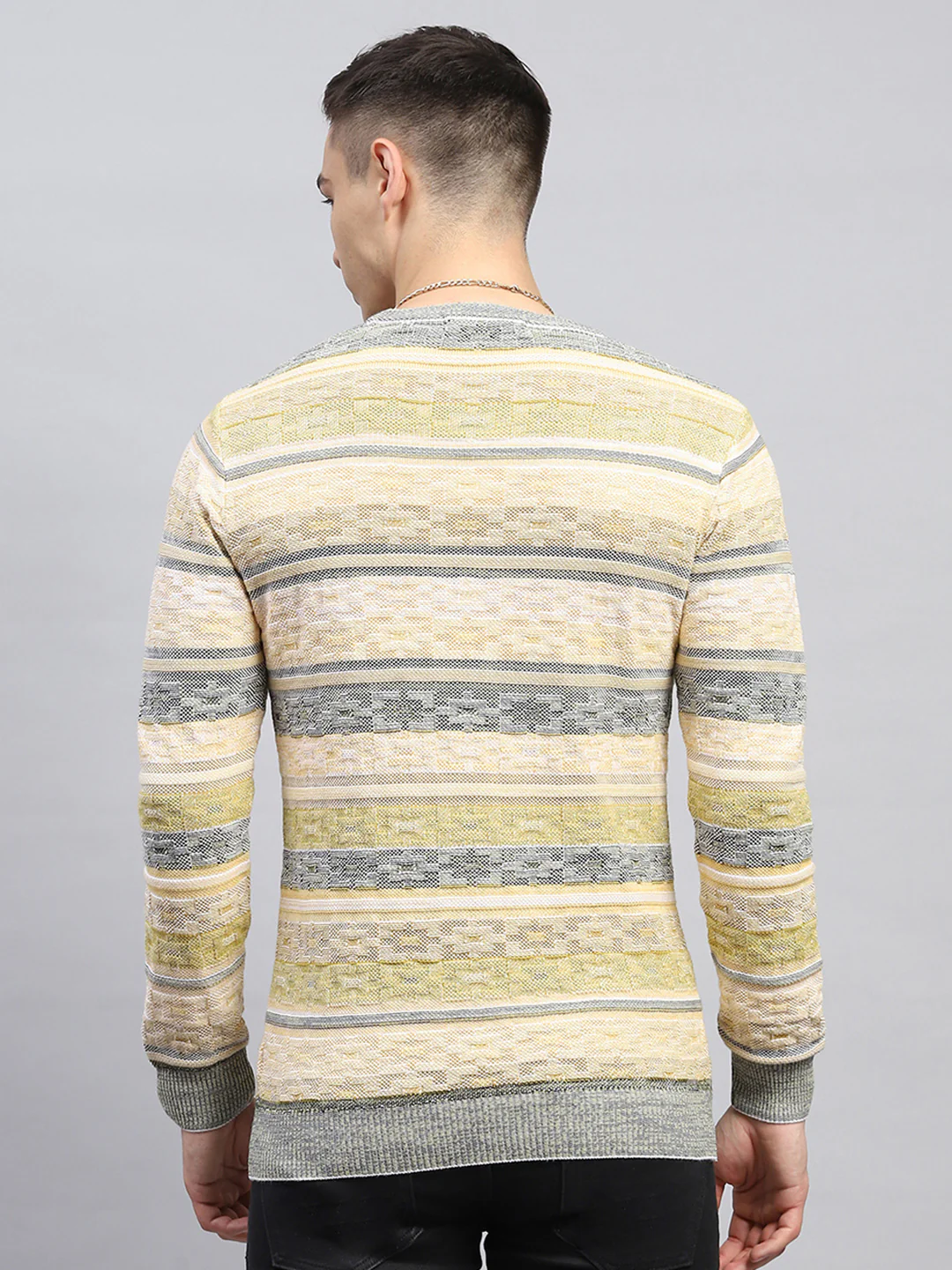Men Green Stripe Round Neck Full Sleeve Pullover - Image 5