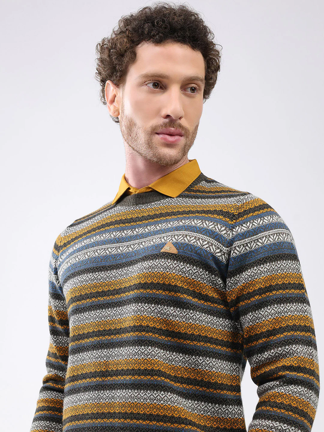 Men Green Stripe Round Neck Full Sleeve Pullover - Image 6