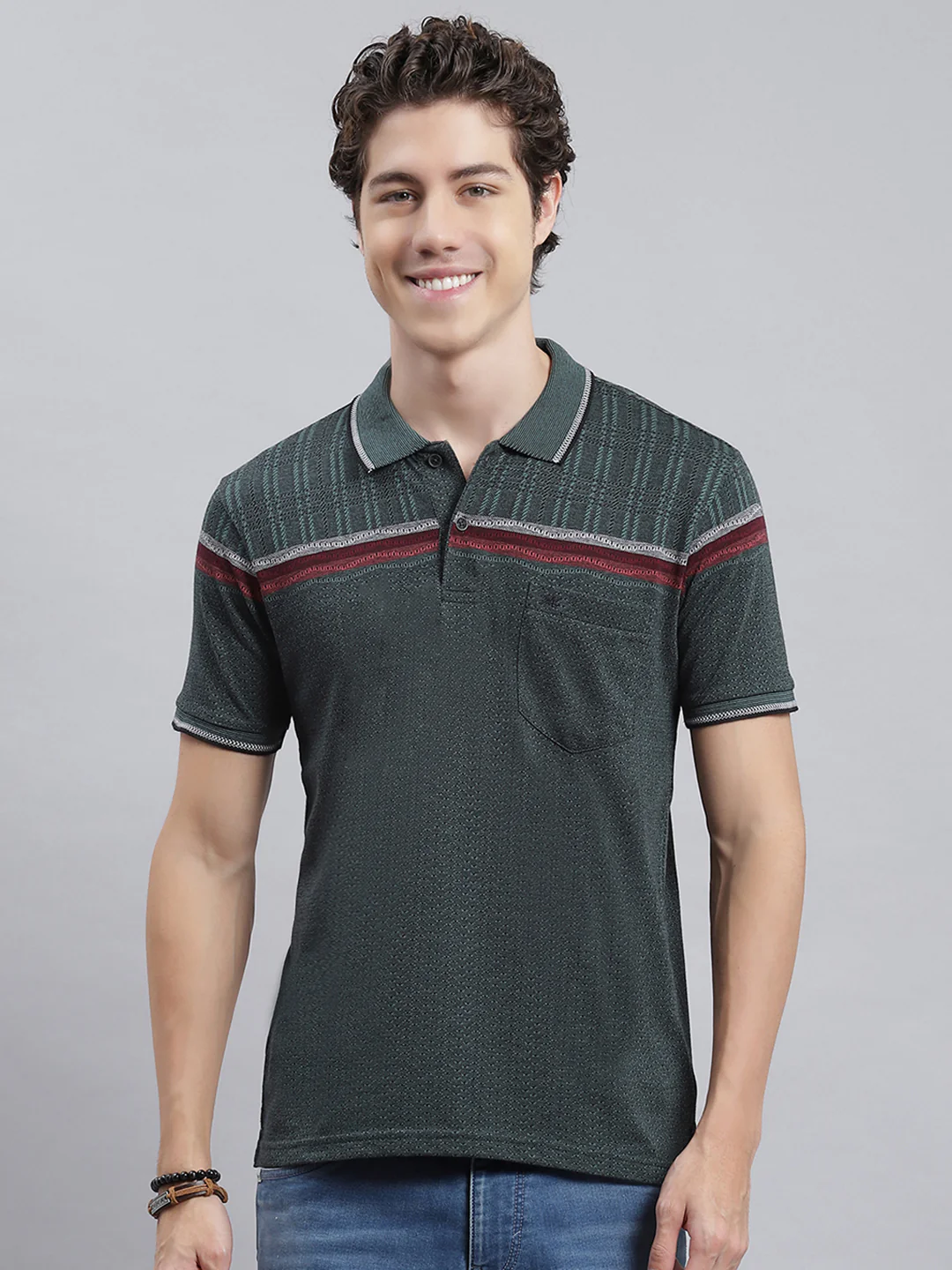 Men Green Stripe T-Shirt - Image 2