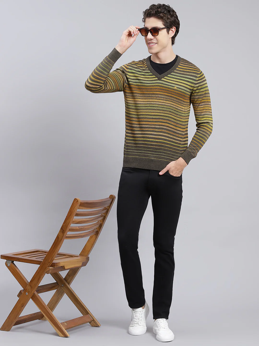 Men Green Stripe Wool blend Pullover - Image 5