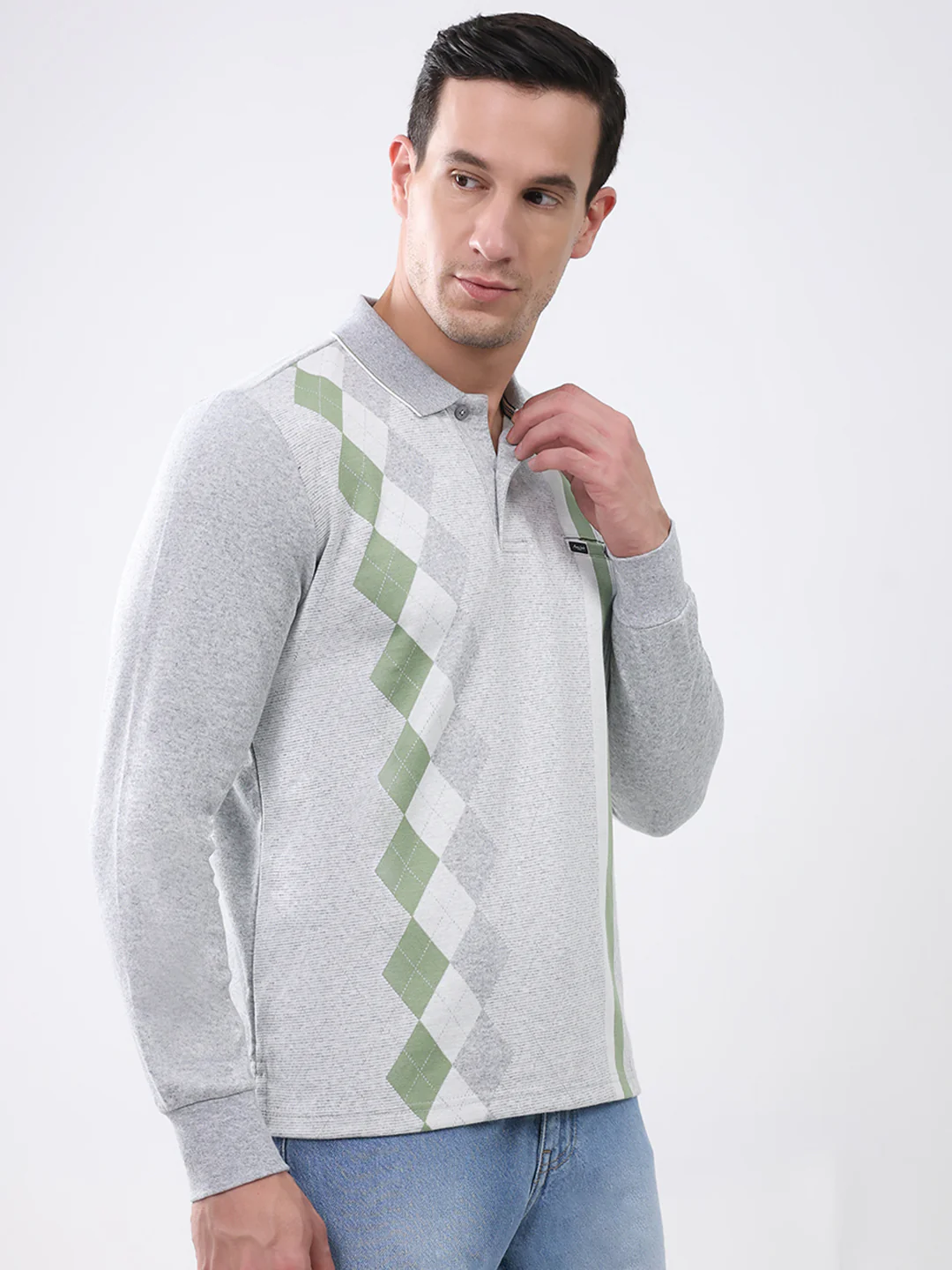 Men Grey Abstract Collar Full Sleeve Winter T-Shirt - Image 4