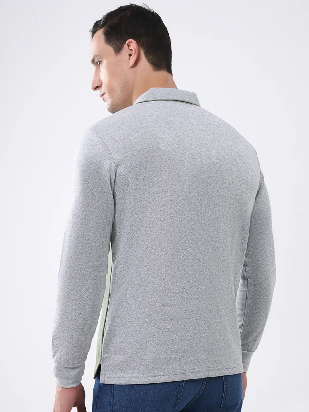 Men Grey Abstract Collar Full Sleeve Winter T-Shirt - Image 5