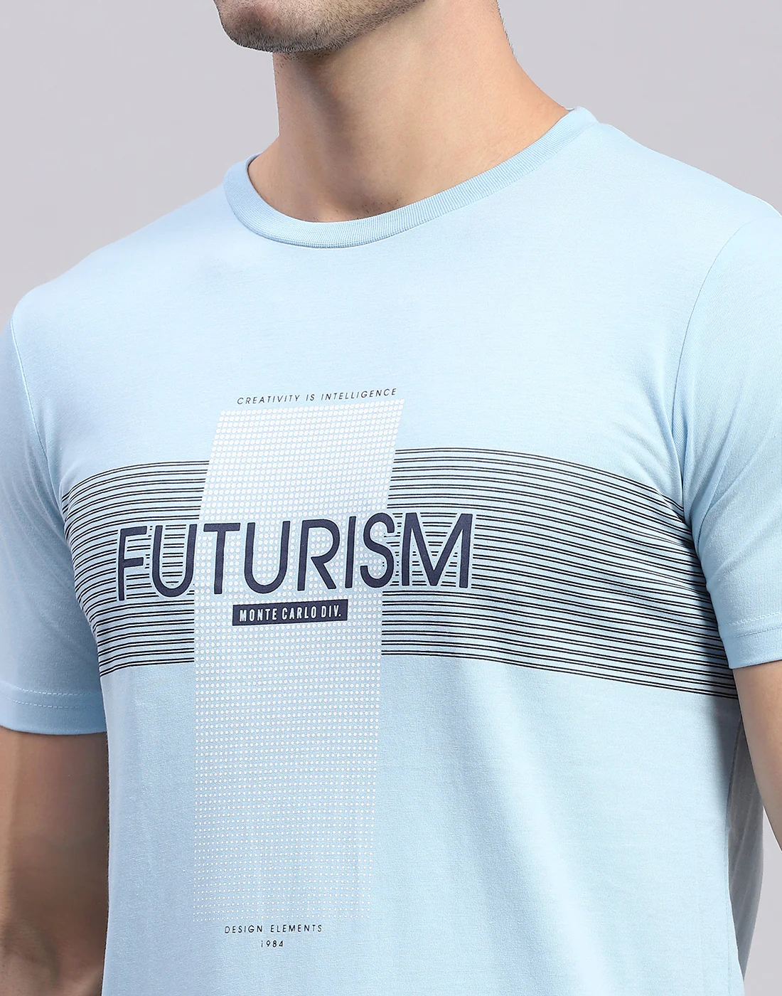 Men Grey & Blue Solid Round Neck Half Sleeve T-Shirt - Image 10