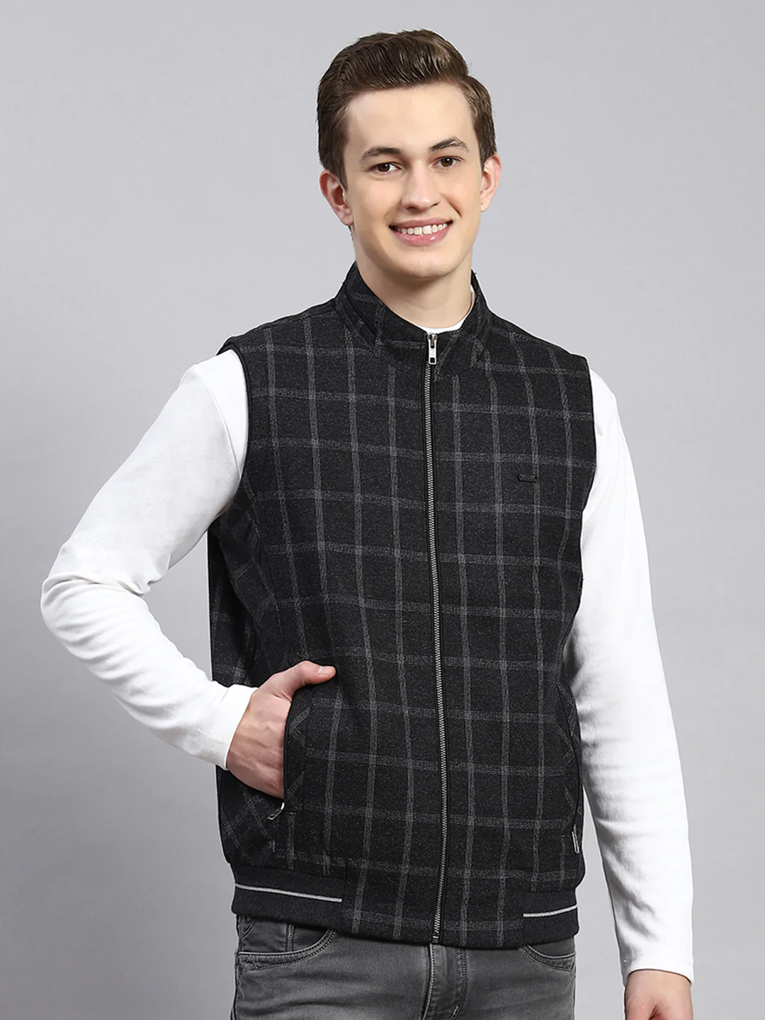 Men Grey Check Coat - Image 2