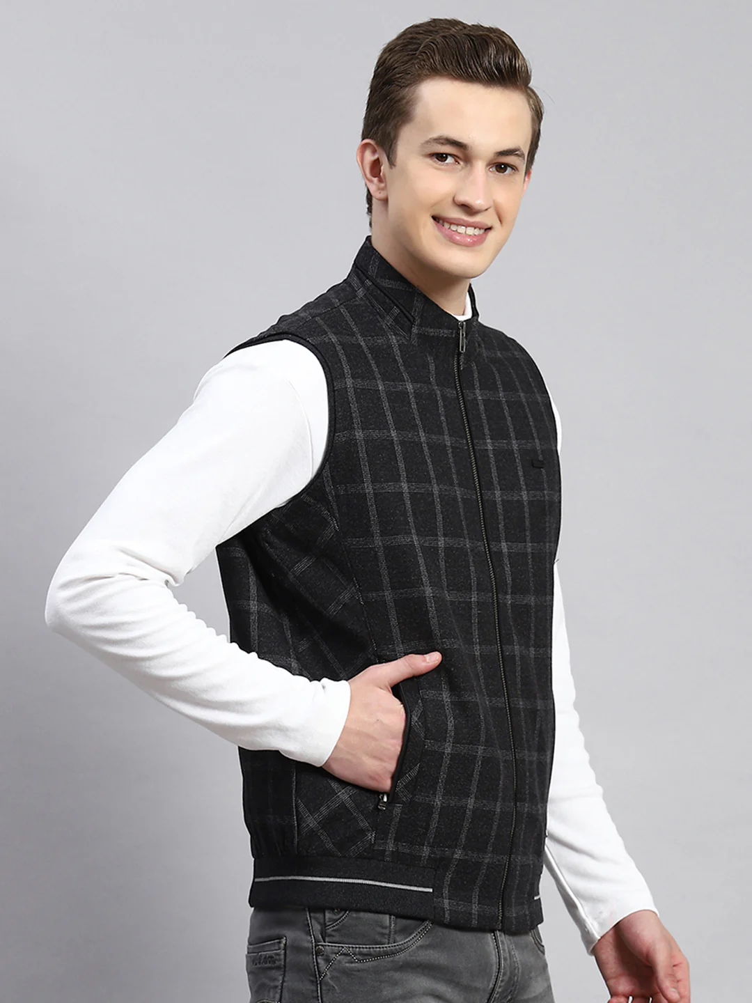 Men Grey Check Coat - Image 3