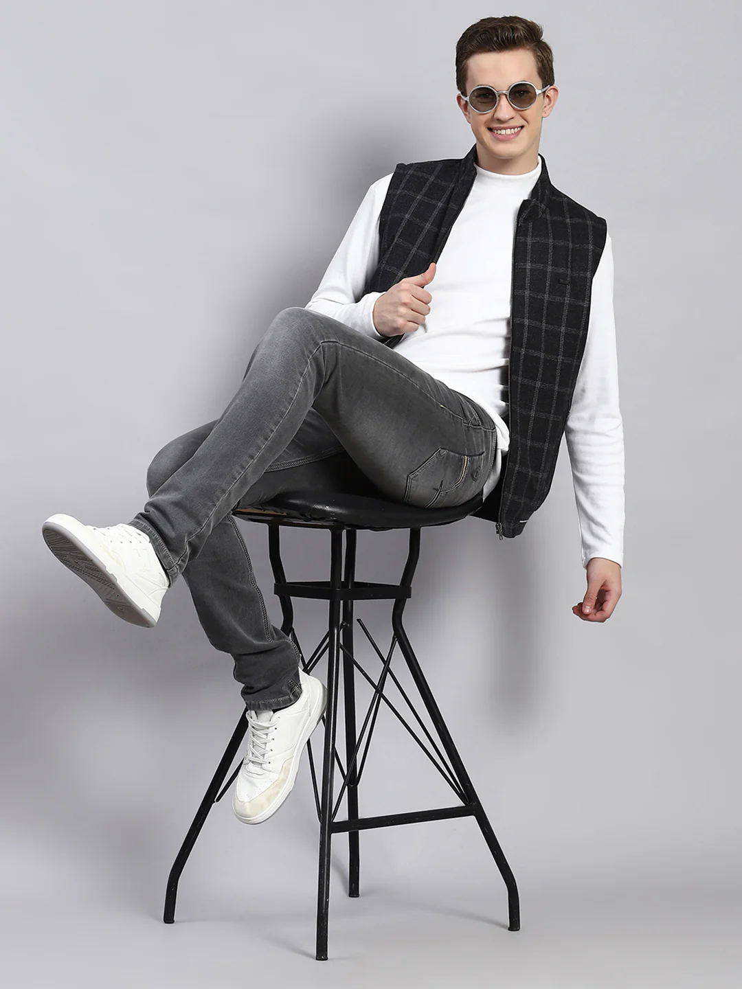 Men Grey Check Coat - Image 5